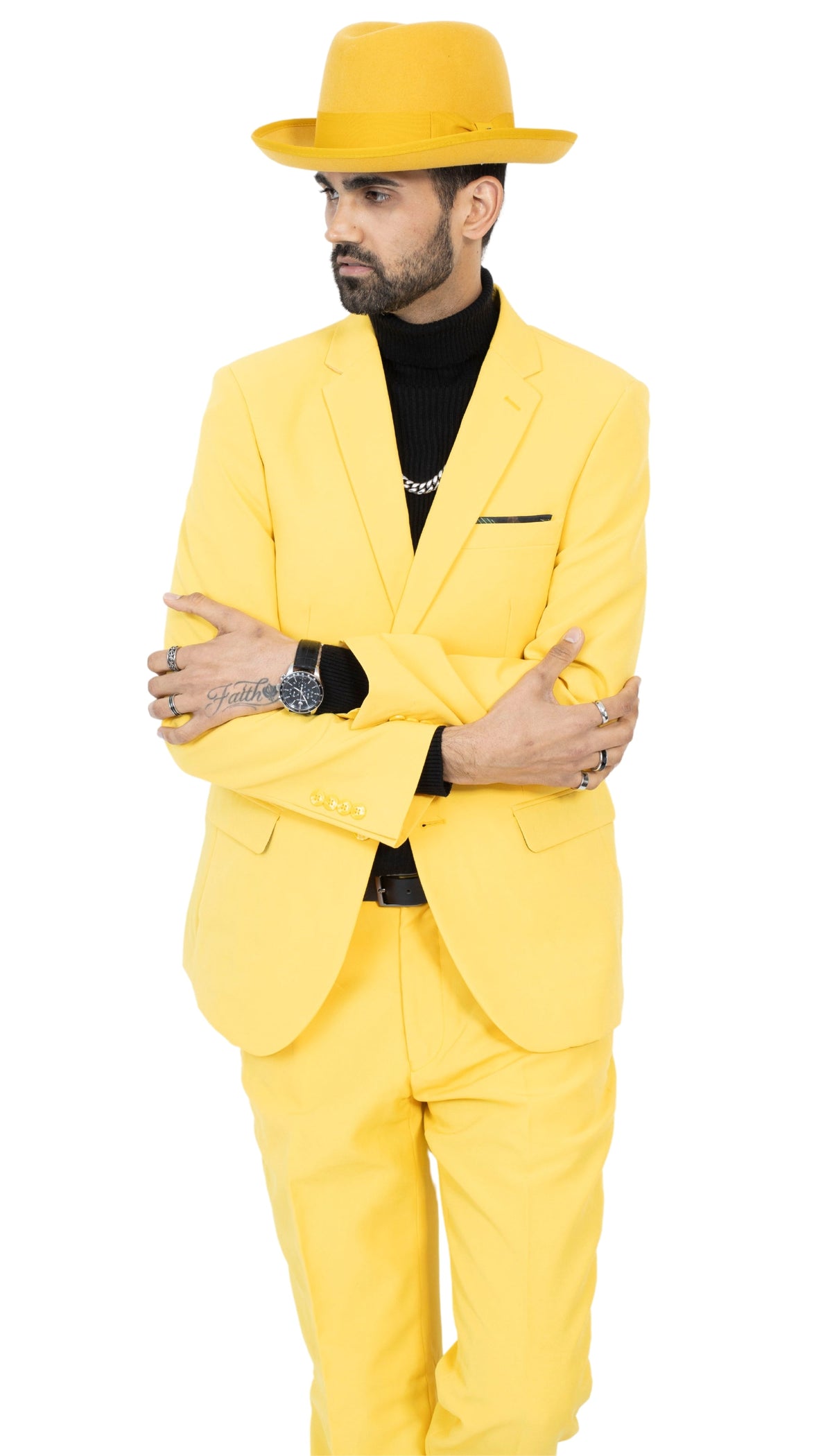 Paul Lorenzo Men's Yellow Slim Fit 2-Piece Suit - Notch Lapel, Flat Front Pants