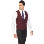 Men's Burgundy Double Breasted Vest Set - Cruz Adjustable Wedding Waistcoat with Bow Tie, Necktie & Pocket Square, Sizes 36-54 | Ferrecci