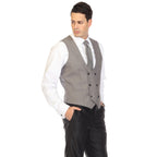 Men's Grey Double Breasted Vest Set - Cruz Adjustable Wedding Waistcoat with Bow Tie, Necktie & Pocket Square, Sizes 36-54 | Ferrecci