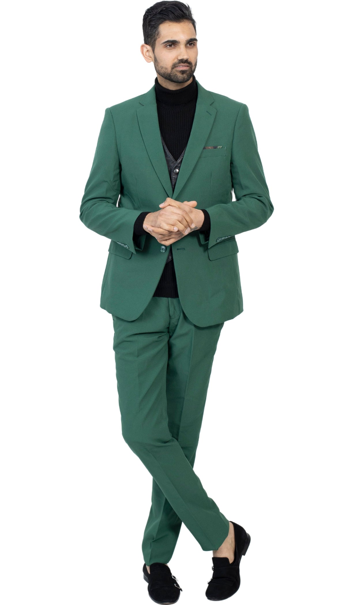 Paul Lorenzo Men's Hunter Green Slim Fit 2-Piece Suit - Notch Lapel, Flat Front Pants