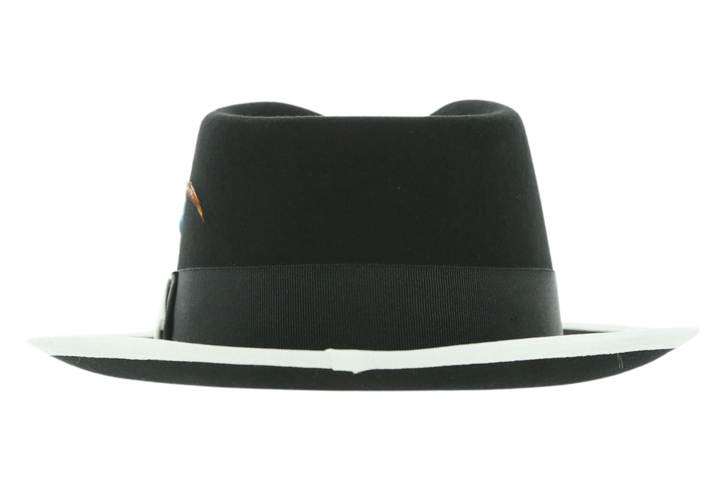 Ferrecci Jacob Trilby Soft 100% Australian Wool Felt Body With Removable Feather Black White Hat Great for Travel
