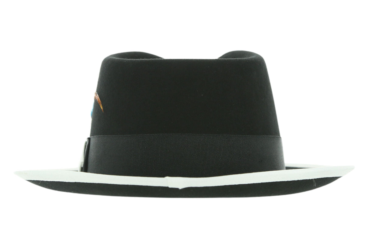 Ferrecci Jacob Trilby Soft 100% Australian Wool Felt Body With Removable Feather Black White Hat Great for Travel