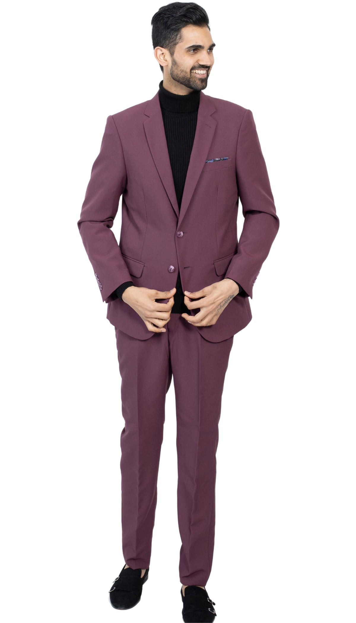 Paul Lorenzo Men's Burgundy Slim Fit 2-Piece Suit - Notch Lapel, Flat Front Pants