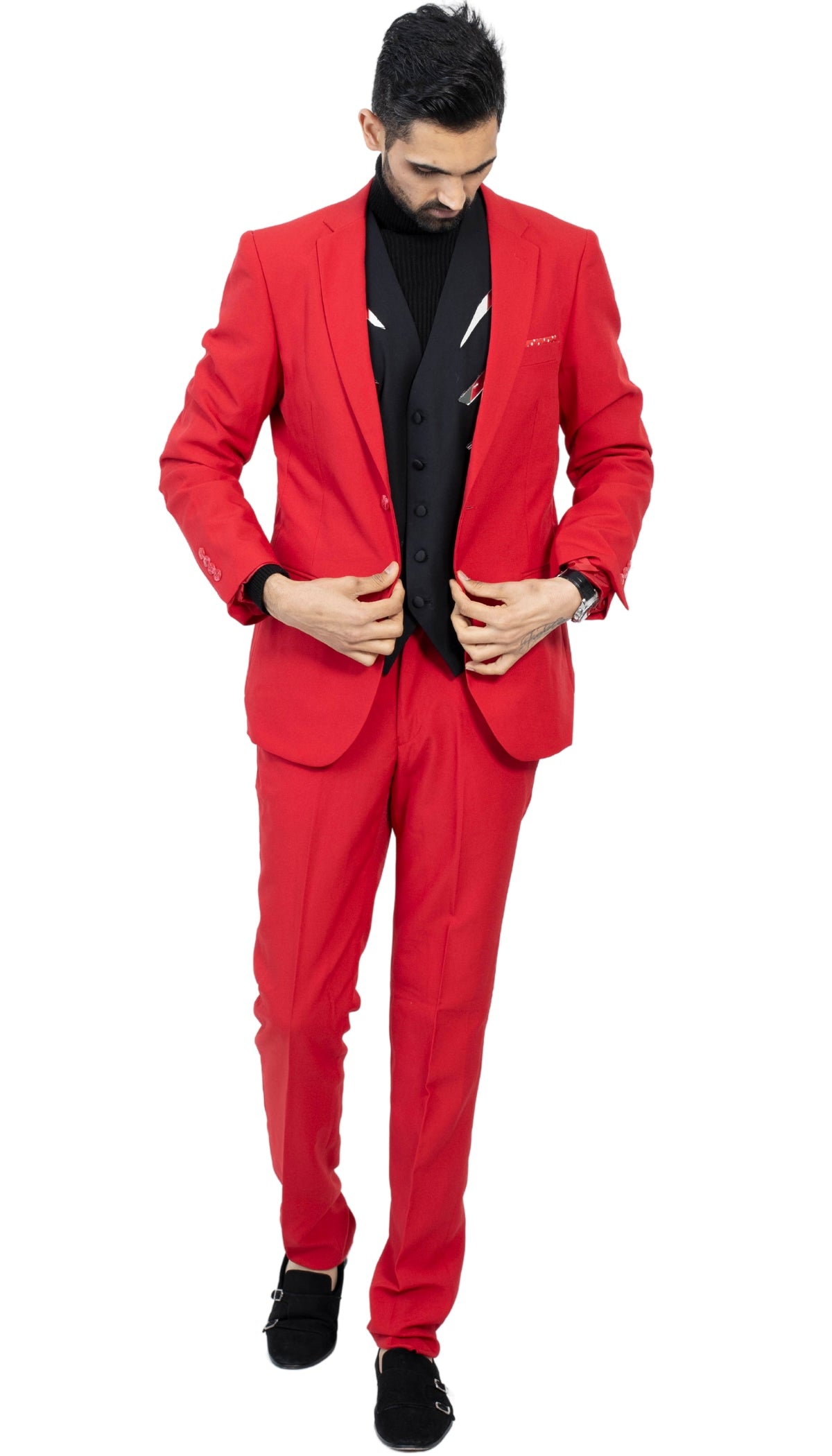Paul Lorenzo Men's Red Slim Fit 2-Piece Suit - Notch Lapel, Flat Front Pants