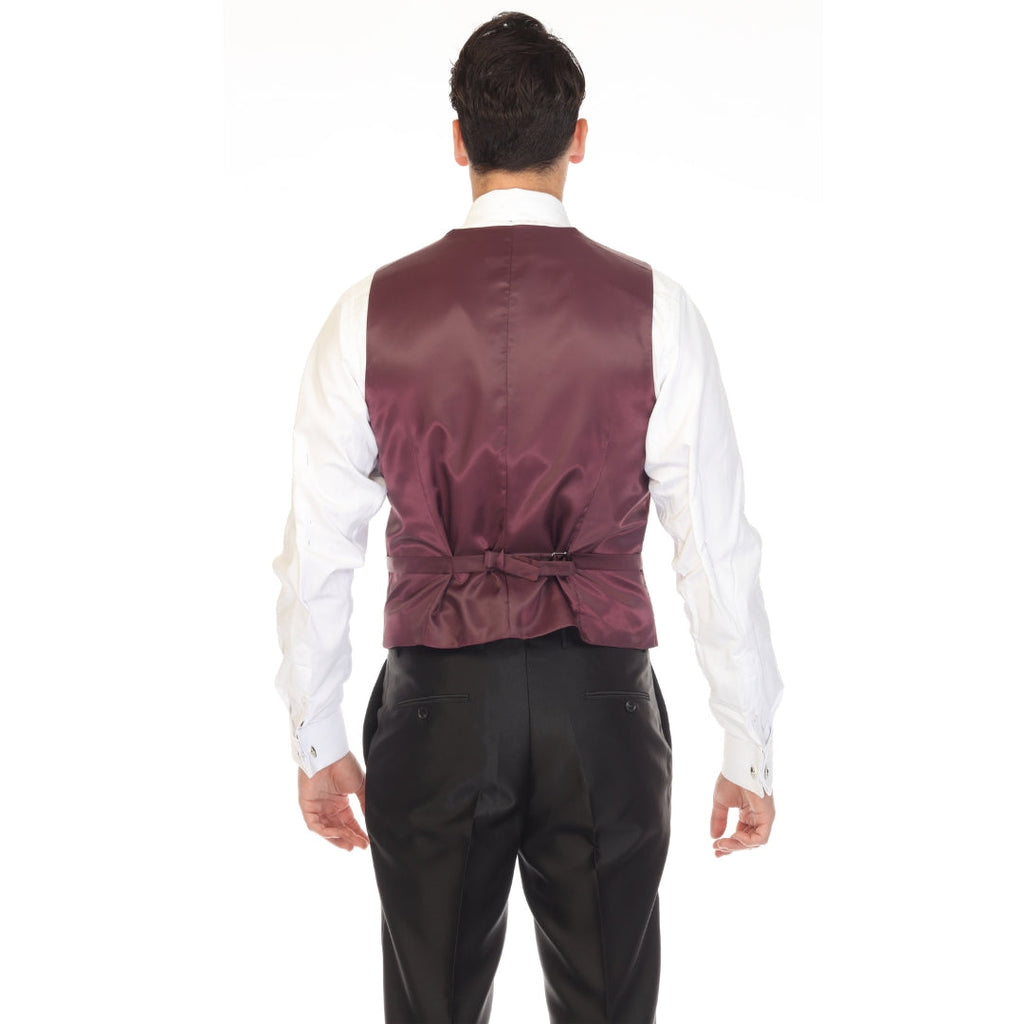 Men's Burgundy Double Breasted Vest Set - Cruz Adjustable Wedding Waistcoat with Bow Tie, Necktie & Pocket Square, Sizes 36-54 | Ferrecci