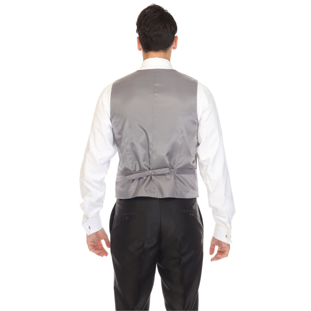 Men's Grey Double Breasted Vest Set - Cruz Adjustable Wedding Waistcoat with Bow Tie, Necktie & Pocket Square, Sizes 36-54 | Ferrecci