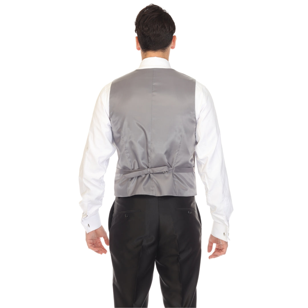 Men's Grey Double Breasted Vest Set - Cruz Adjustable Wedding Waistcoat with Bow Tie, Necktie & Pocket Square, Sizes 36-54 | Ferrecci
