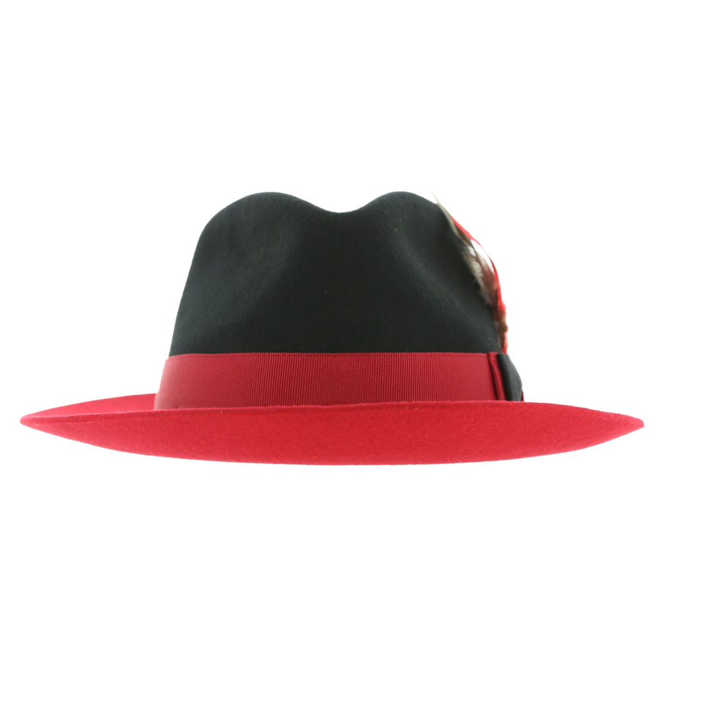 Puck Trilby  Ferrecci Two Tone Black Crown & Red Brim Trilby Hat