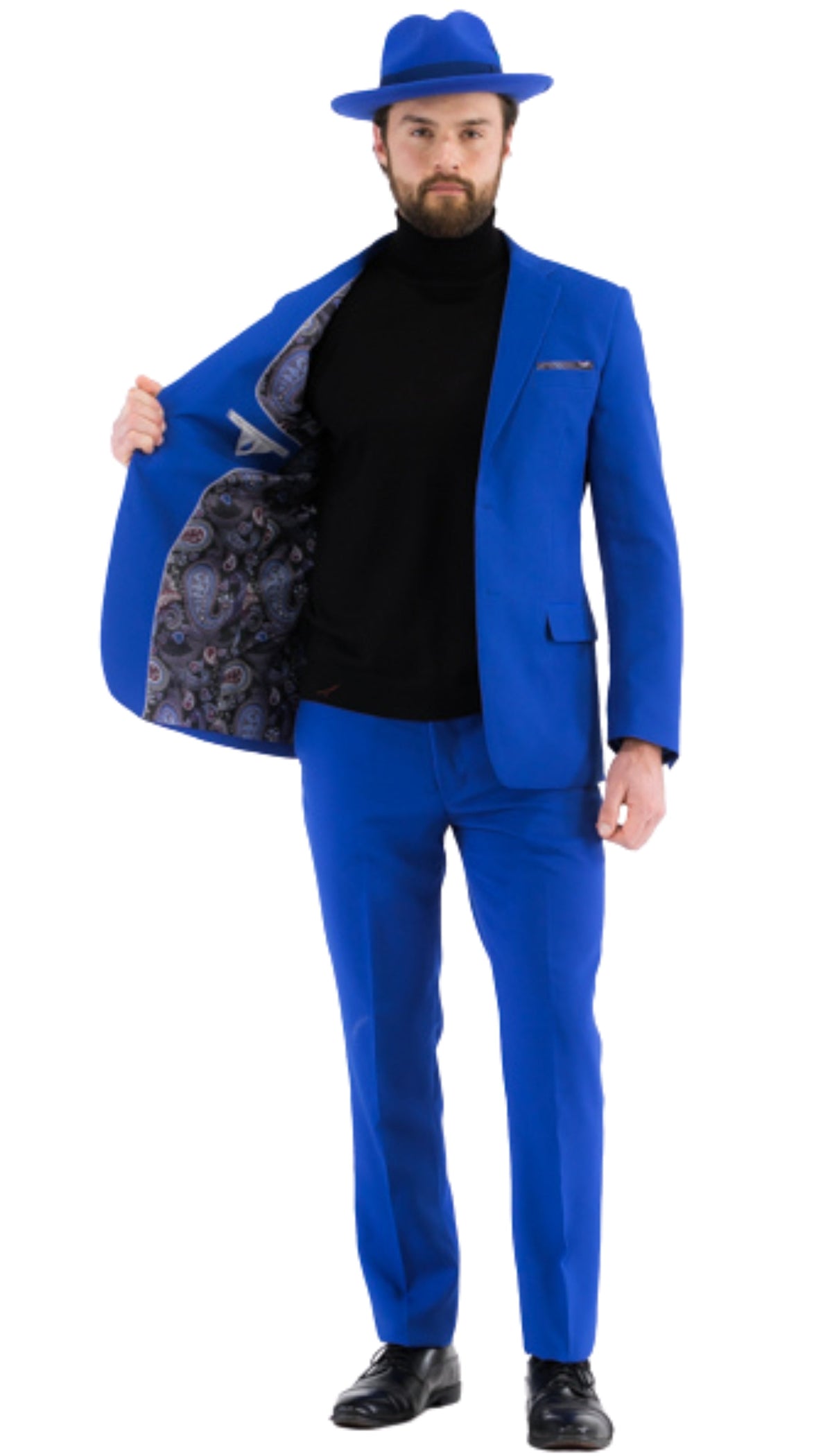 Paul Lorenzo Men's Royal Blue Slim Fit 2-Piece Suit - Notch Lapel, Flat Front Pants