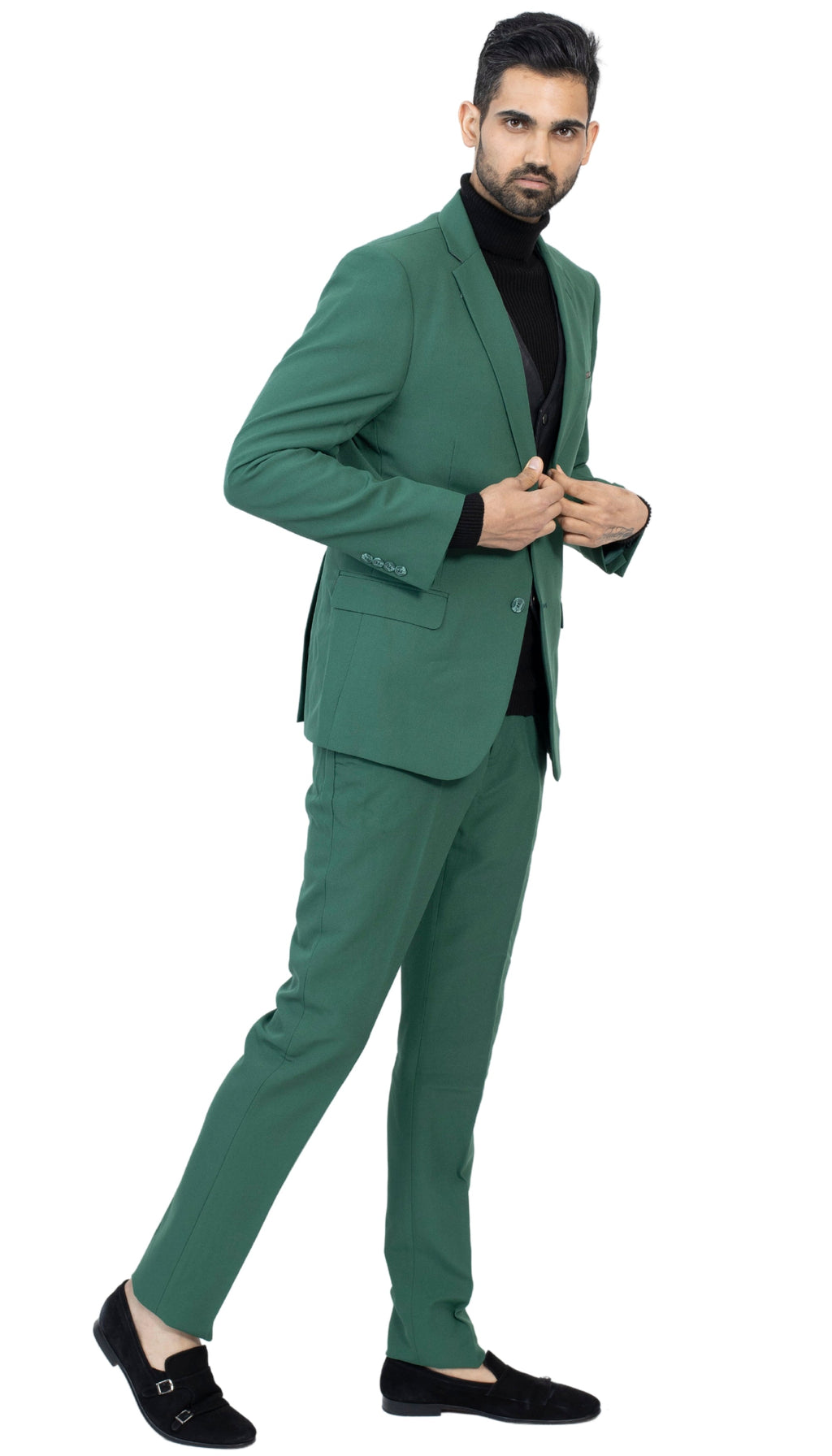 Paul Lorenzo Men's Hunter Green Slim Fit 2-Piece Suit - Notch Lapel, Flat Front Pants