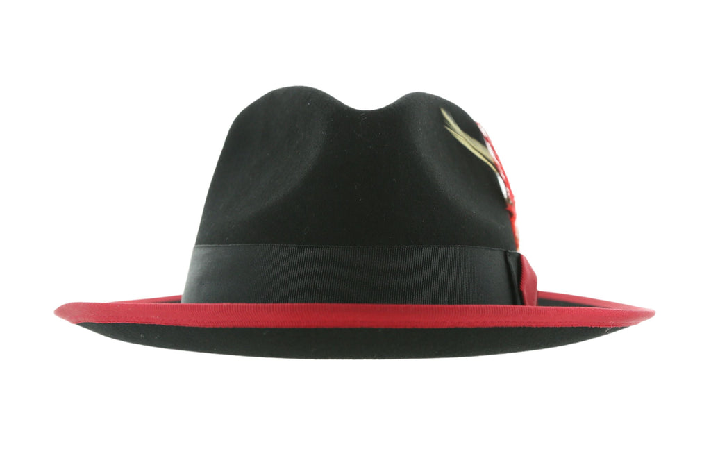 Ferrecci Jacob Trilby Soft 100% Australian Wool Felt Body With Removable Feather Red Black Hat Great for Travel