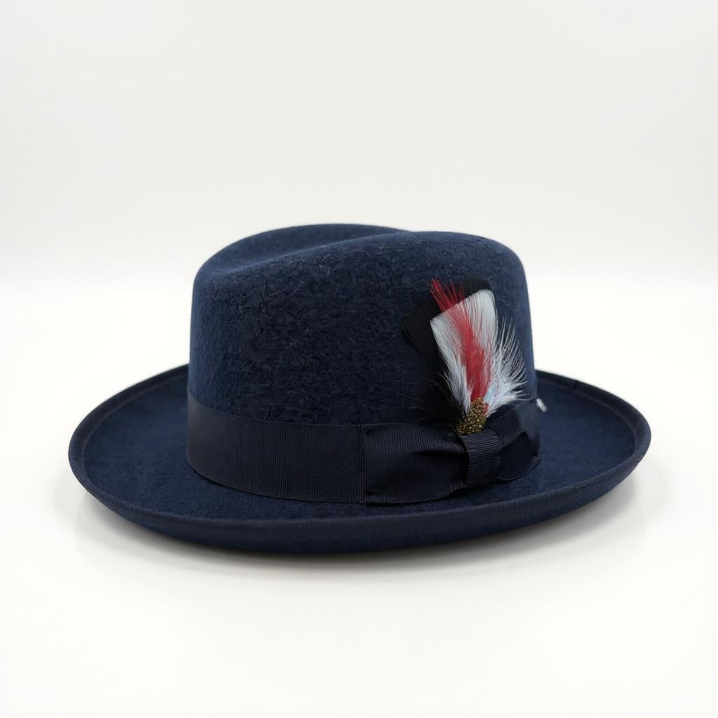 Ferrecci Navy Wool Felt Homburg Godfather Hat