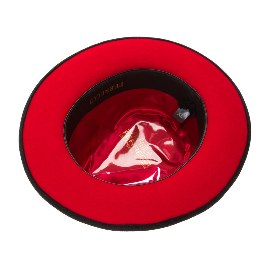 Grayson Fedora Crushable 100 % Australian Wool Traveler Two Tone Black and Red Bottom Hat