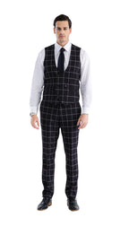 Copper Black Mens 2 Button Slim Notch Lapel Suit With Pick Stitching "U" Shaped Vest Double Breasted