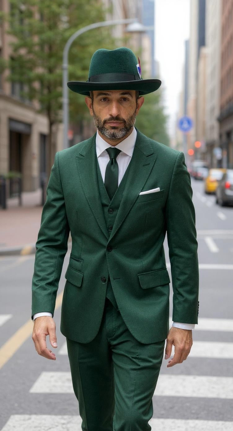 Ferrecci Hunter Green Wool Felt Homburg Godfather Hat