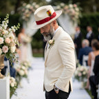 Crushable White/Red 100% Australian Wool Fedora Hat