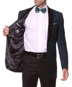 The Astor Teal Plaid Slim Shawl Tuxedo Blazer
