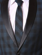 The Astor Teal Plaid Slim Shawl Tuxedo Blazer
