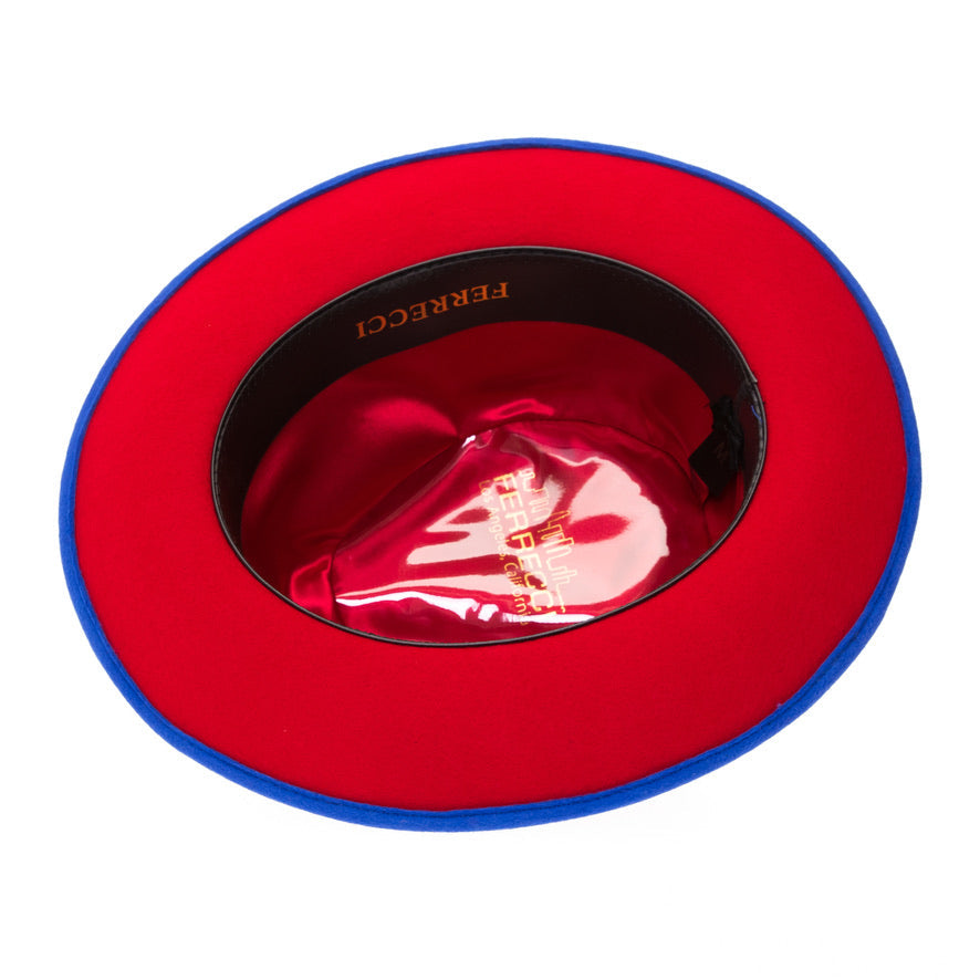 Grayson Fedora Crushable 100 % Australian Wool Traveler Two Tone Royal Blue And Red Bottom Hat