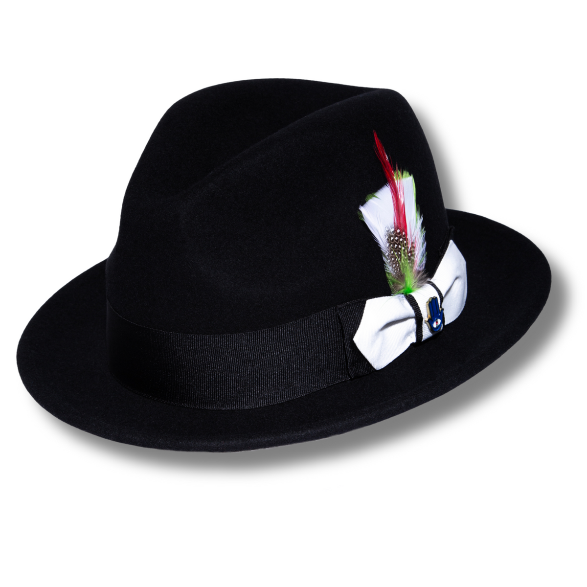 Ferrecci Brooks Soft 100% Australian Wool Felt Body With Removable Feather Black/White Hat Great For Travel