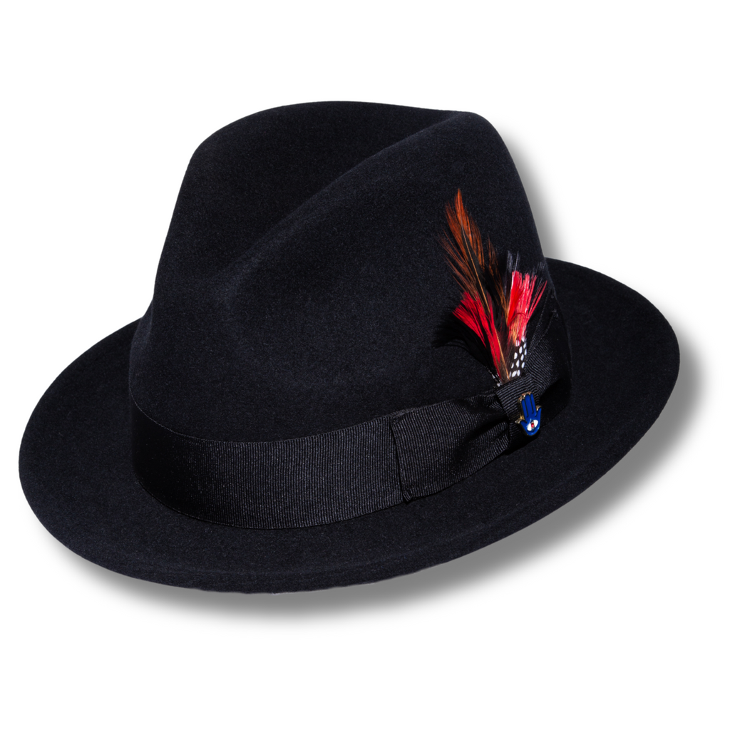 Ferrecci Brooks Soft 100% Australian Wool Felt Body With Removable Feather Black Hat Great For Travel.