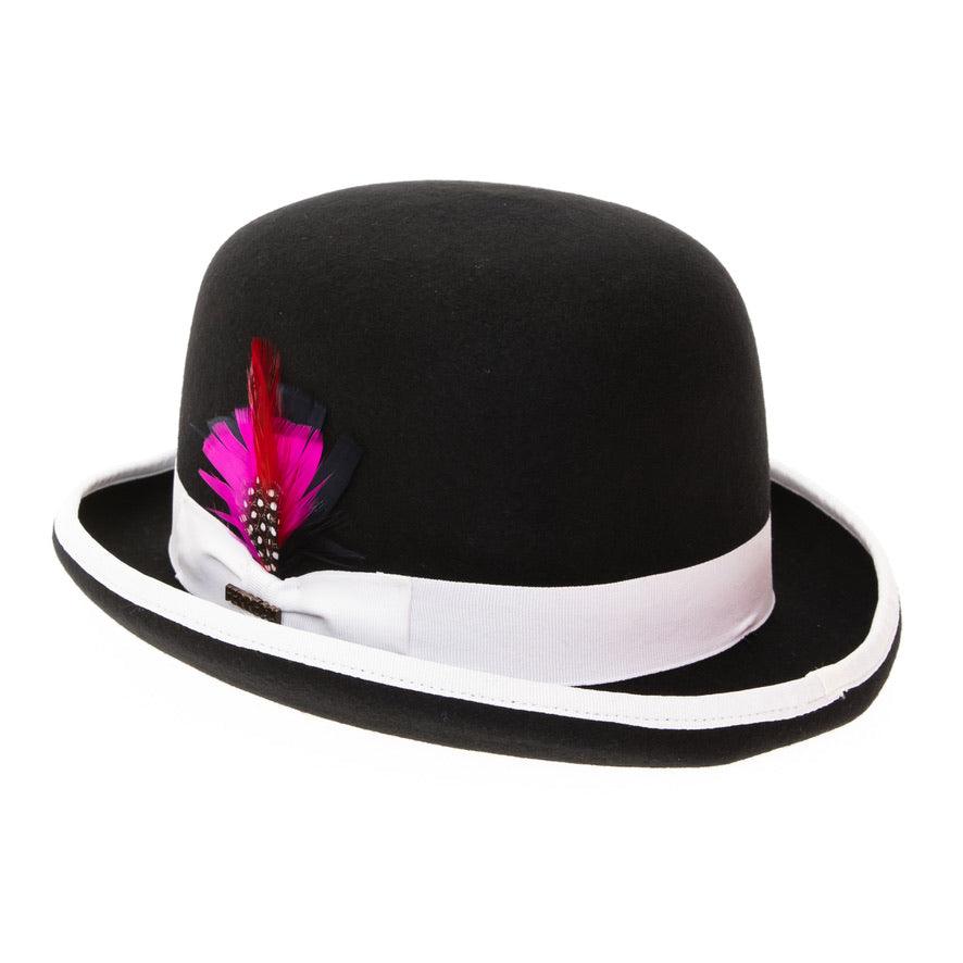 Premium Wool Black and White Derby Bowler Hat