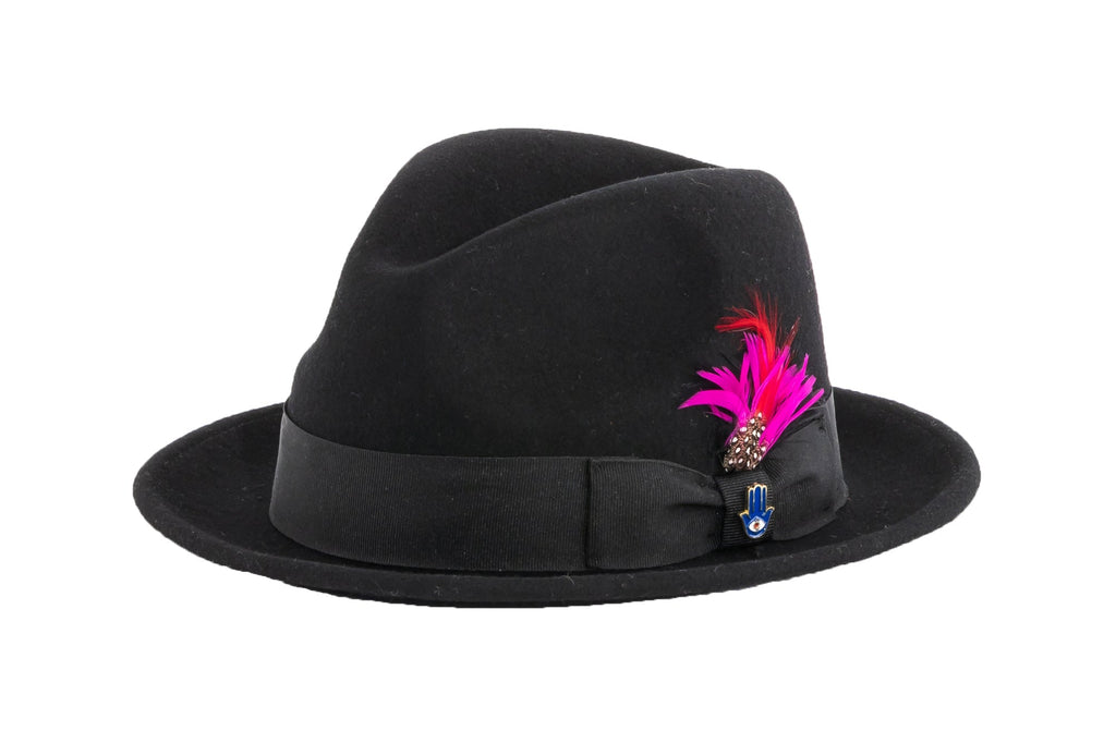 Ferrecci Brooks Soft 100% Australian Wool Felt Body With Removable Feather Black Hat Great For Travel