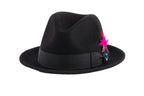 Ferrecci Brooks Soft 100% Australian Wool Felt Body With Removable Feather Black Hat Great For Travel.