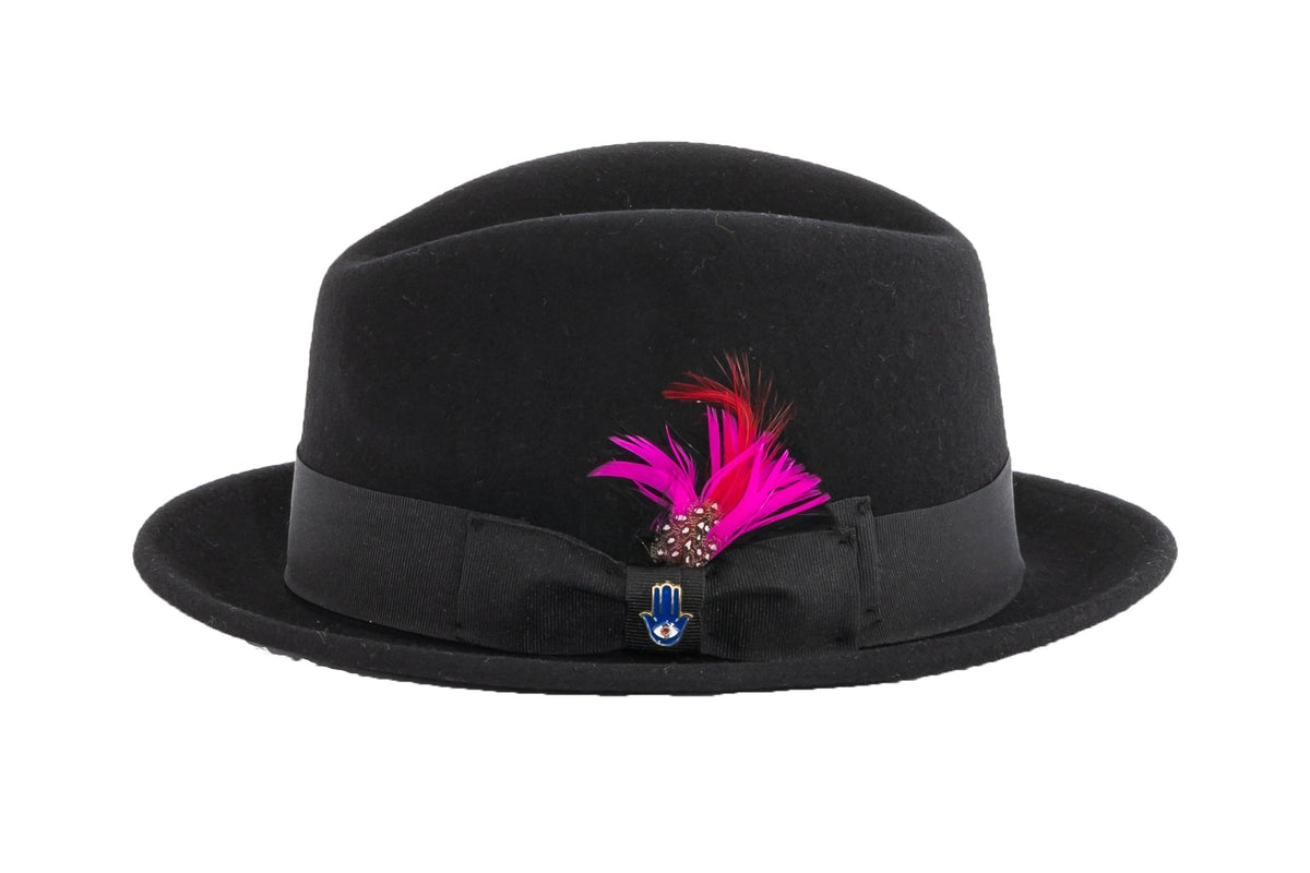 Ferrecci Brooks Soft 100% Australian Wool Felt Body With Removable Feather Black Hat Great For Travel