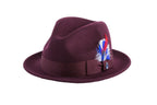 Ferrecci Brooks Trilby Soft 100% Australian Wool Felt Body with Removable Feather burgundy hat Great for Travel