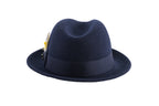 Ferrecci Brooks Soft 100% Australian Wool Felt Body With Removable Feather Navy Blue Hat Great For Travel
