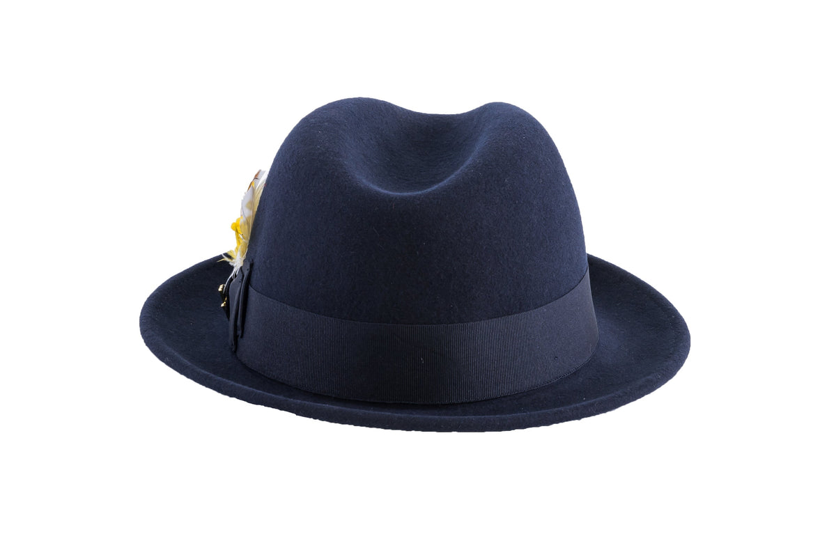Ferrecci Brooks Soft 100% Australian Wool Felt Body With Removable Feather Navy Blue Hat Great For Travel