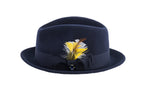 Ferrecci Brooks Soft 100% Australian Wool Felt Body With Removable Feather Navy Blue Hat Great For Travel.