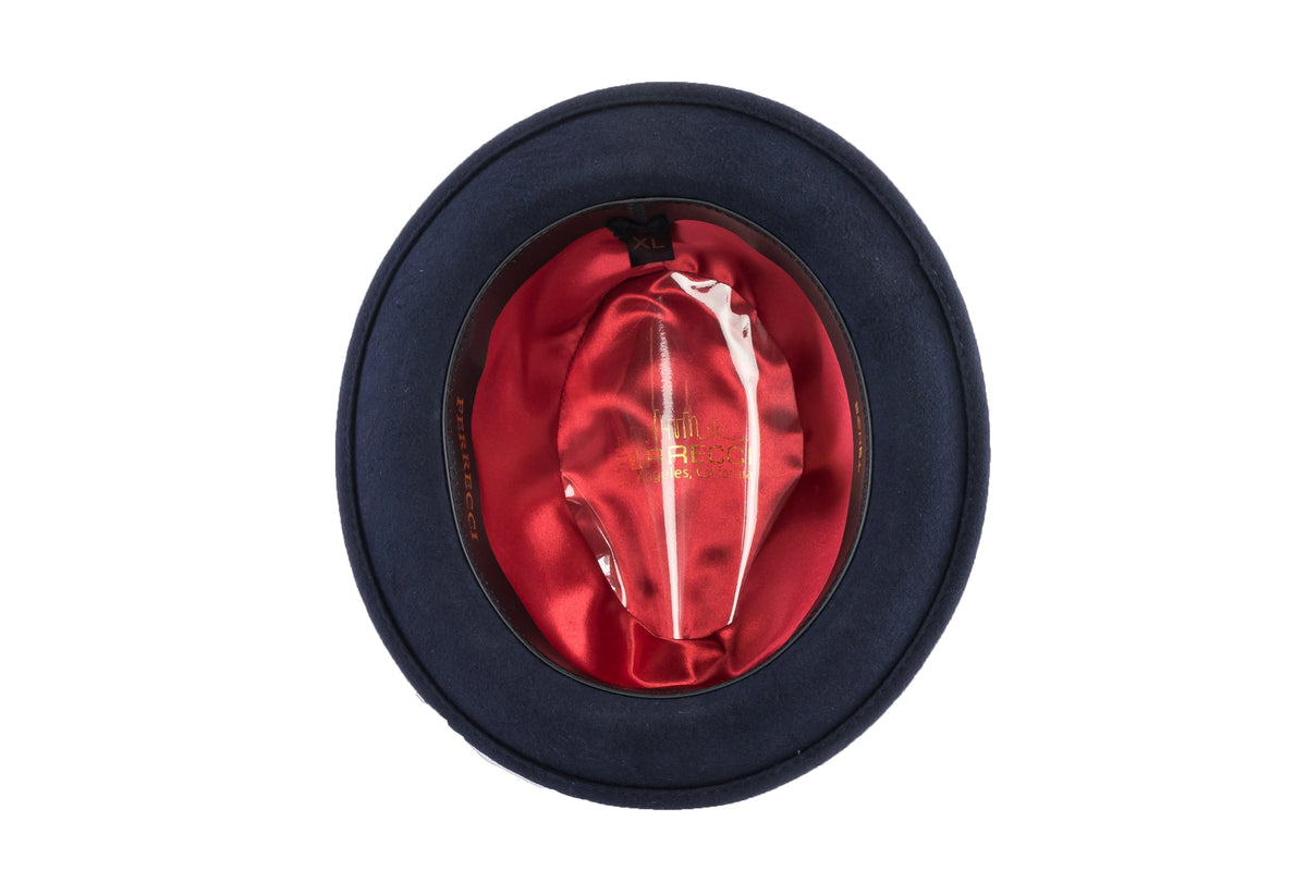 Ferrecci Brooks Soft 100% Australian Wool Felt Body With Removable Feather Navy Blue Hat Great For Travel