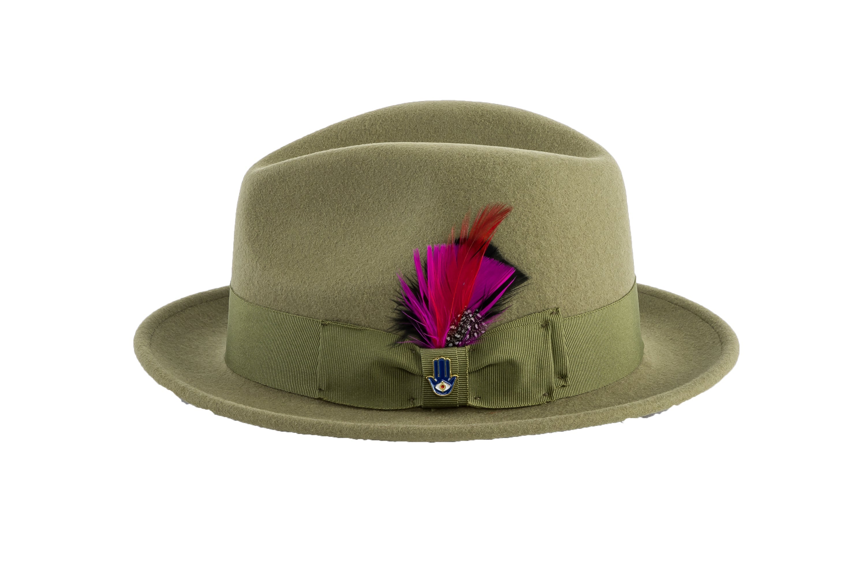 Ferrecci Brooks Trilby Soft 100% Australian Wool Felt Body with Removable Feather olive green hat Great for Travel