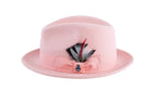 Ferrecci Brooks Trilby Soft 100% Australian Wool Felt Body with Removable Feather pink hat Great for Travel