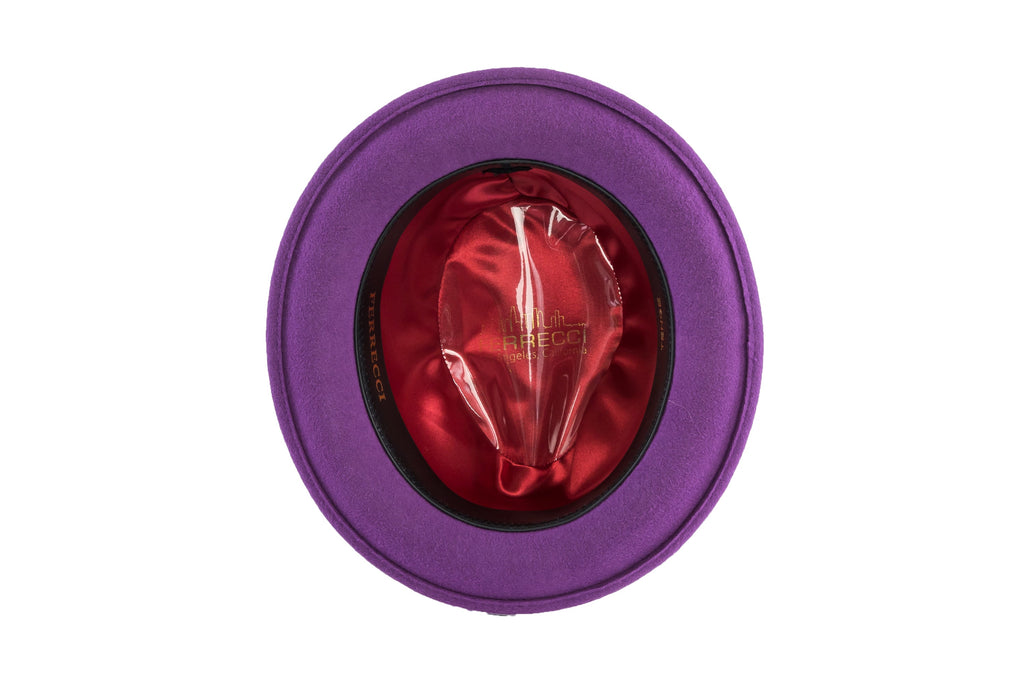 Ferrecci Brooks Soft 100% Australian Wool Felt Body with Removable Feather purple hat Great for Travel