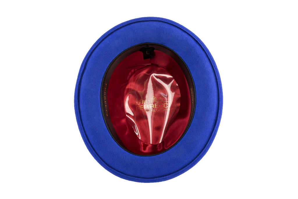 Ferrecci Brooks Soft 100% Australian Wool Felt Body With Removable Feather Royal Blue Hat Great For Travel.