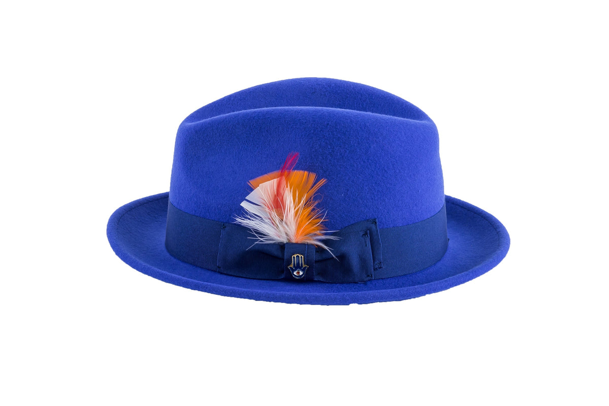 Ferrecci Brooks Soft 100% Australian Wool Felt Body With Removable Feather Royal Blue Hat Great For Travel