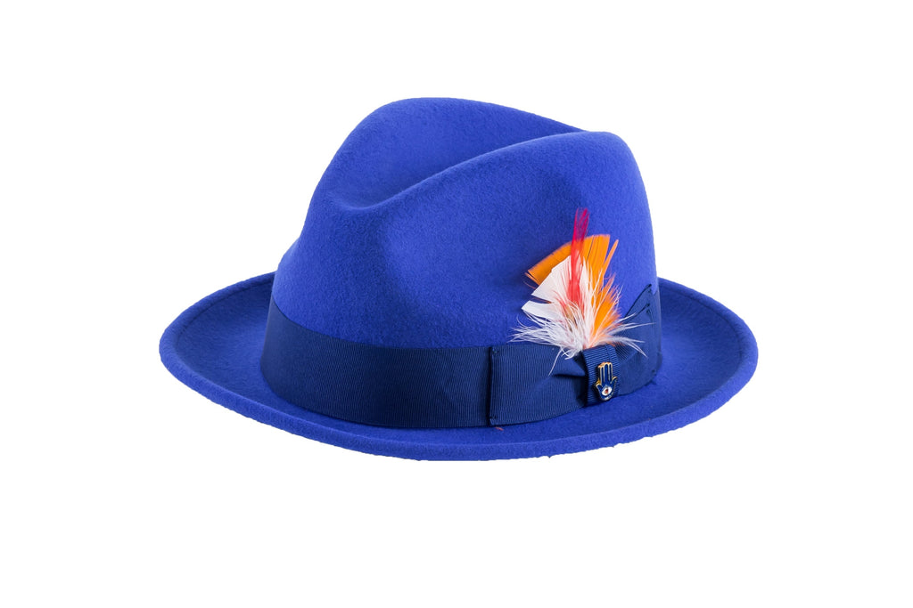 Ferrecci Brooks Soft 100% Australian Wool Felt Body With Removable Feather Royal Blue Hat Great For Travel.