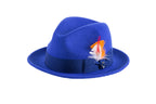 Ferrecci Brooks Soft 100% Australian Wool Felt Body With Removable Feather Royal Blue Hat Great For Travel.