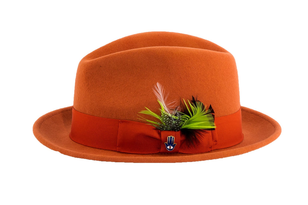 Ferrecci Brooks Soft 100% Australian Wool Felt Body with Removable Feather rust hat Great for Travel