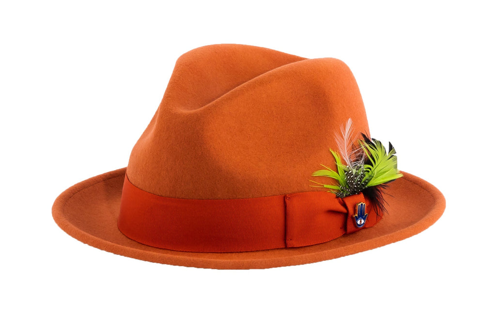 Ferrecci Brooks Soft 100% Australian Wool Felt Body with Removable Feather rust hat Great for Travel