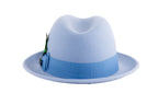 Ferrecci Brooks Trilby Soft 100% Australian Wool Felt Body with Removable Feather sky blue hat Great for Travel