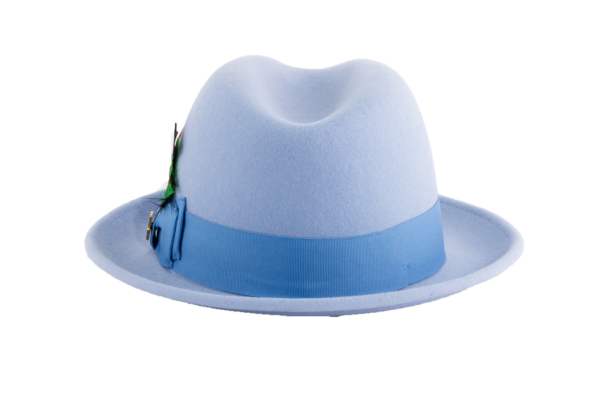 Ferrecci Brooks Trilby Soft 100% Australian Wool Felt Body with Removable Feather sky blue hat Great for Travel
