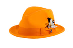 Ferrecci Brooks Trilby Soft 100% Australian Wool Felt Body with Removable Feather tangerine hat Great for Travel