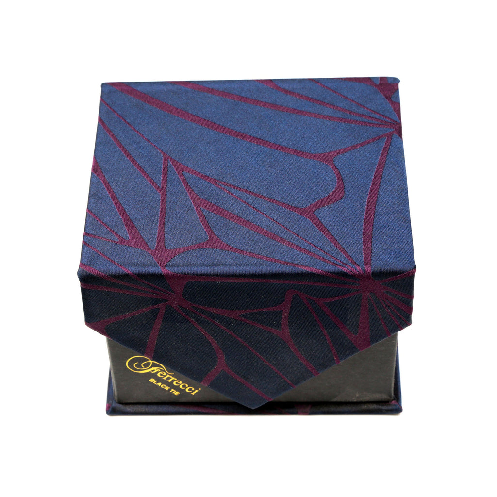 Men's Navy Burgundy Geometric Pattern Design 4-pc Necktie Box Set