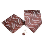 Men's Brown Wavy Geometric Pattern Design 4-pc Necktie Box Set