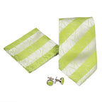 Men's Green-Silver Scattered Striped Design 4-pc Necktie Box Set