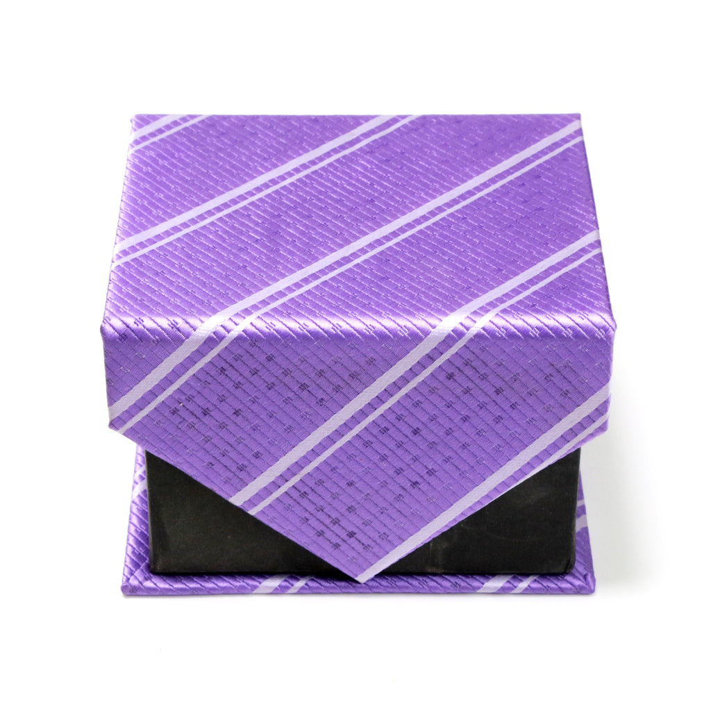 Men's Shiny Purple Striped Design 4-pc Necktie Box Set